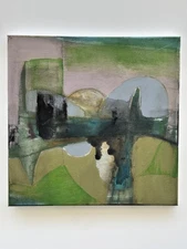 MID CENTURY MODERN STYLE ACRYLIC ABSTRACT . SIGNED ORIGINAL PAINTING: