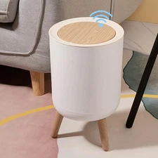 Motion Sensor Trash Can with Lid, Bathroom Garbage can, Small White Wastebask...