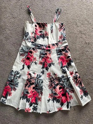 16 Papaya Matalan Vintage Style Tea dress cocktail grey white pink flowers