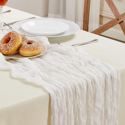 White Mother S Day Cheesecloth Table Runner 10FT Long Easter Spring Boho Gauze T