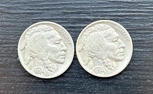 Lot Of 2 1934 P Buffalo Nickel Philadelphia Mint Full Date Horn And Tail Visible
