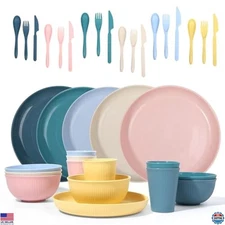 DAPIPIK 36-Piece Unbreakable Wheat Straw Dinnerware Set for 6 - Eco-Friendly