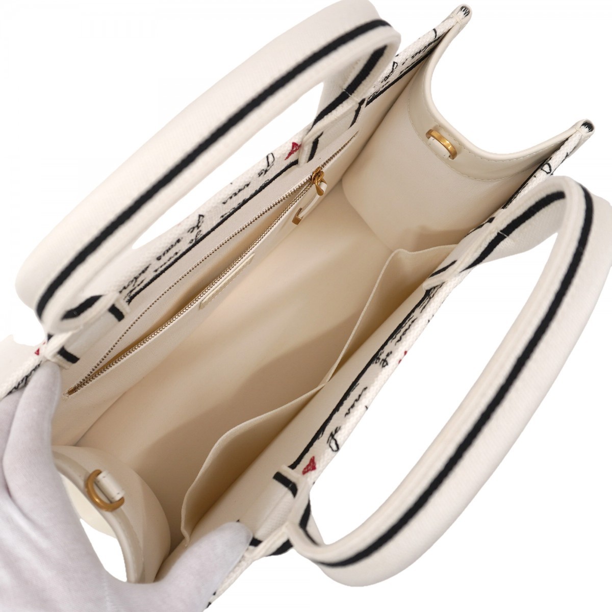 Auth [6bb1904] Christian Dior Tote Bag Book tote Canvas White Black Gold met... thumbnail 4