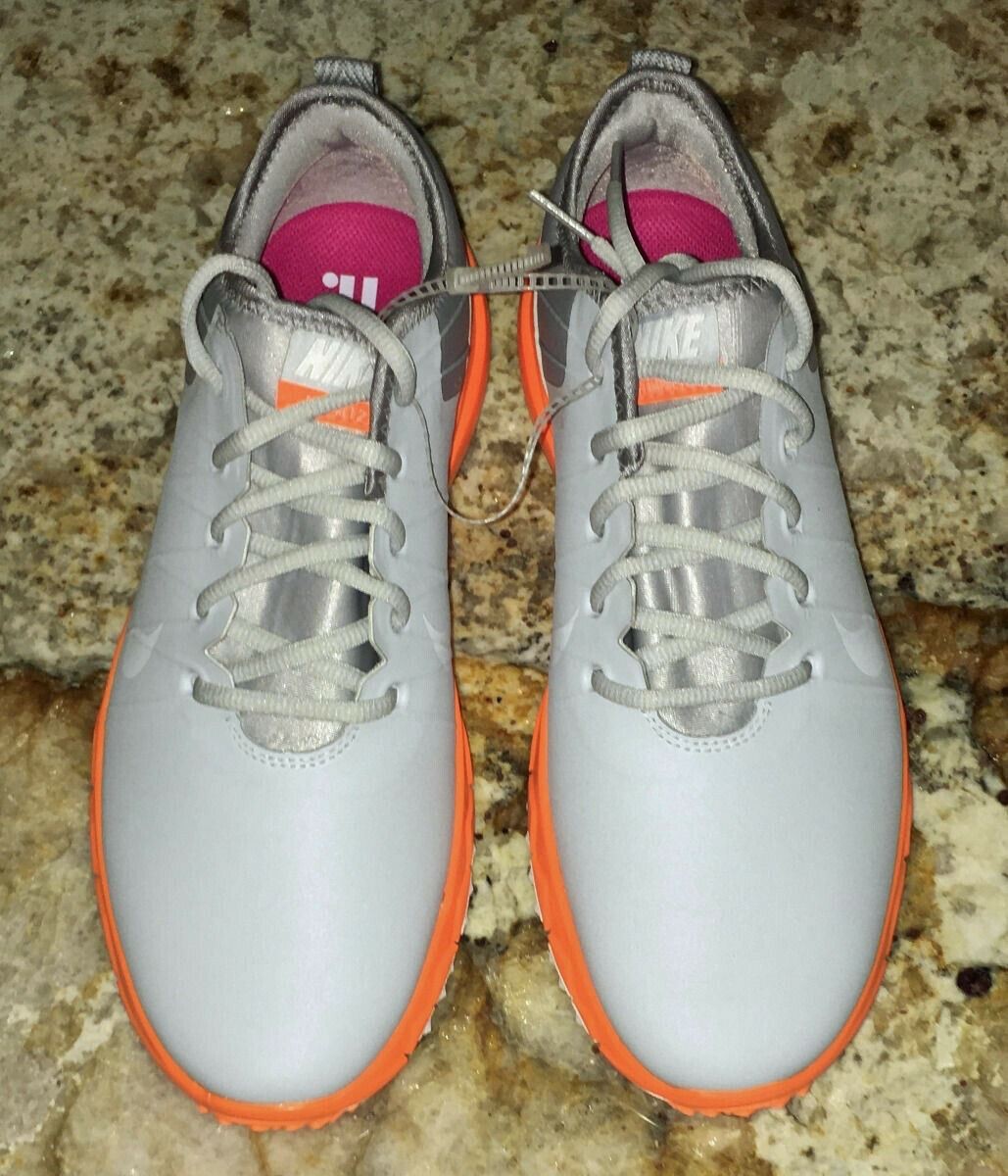 NIKE FI Impact 2 Platinum Grey Bright Citrus Golf Shoes Cleats Ladies Womens 8 thumbnail 4