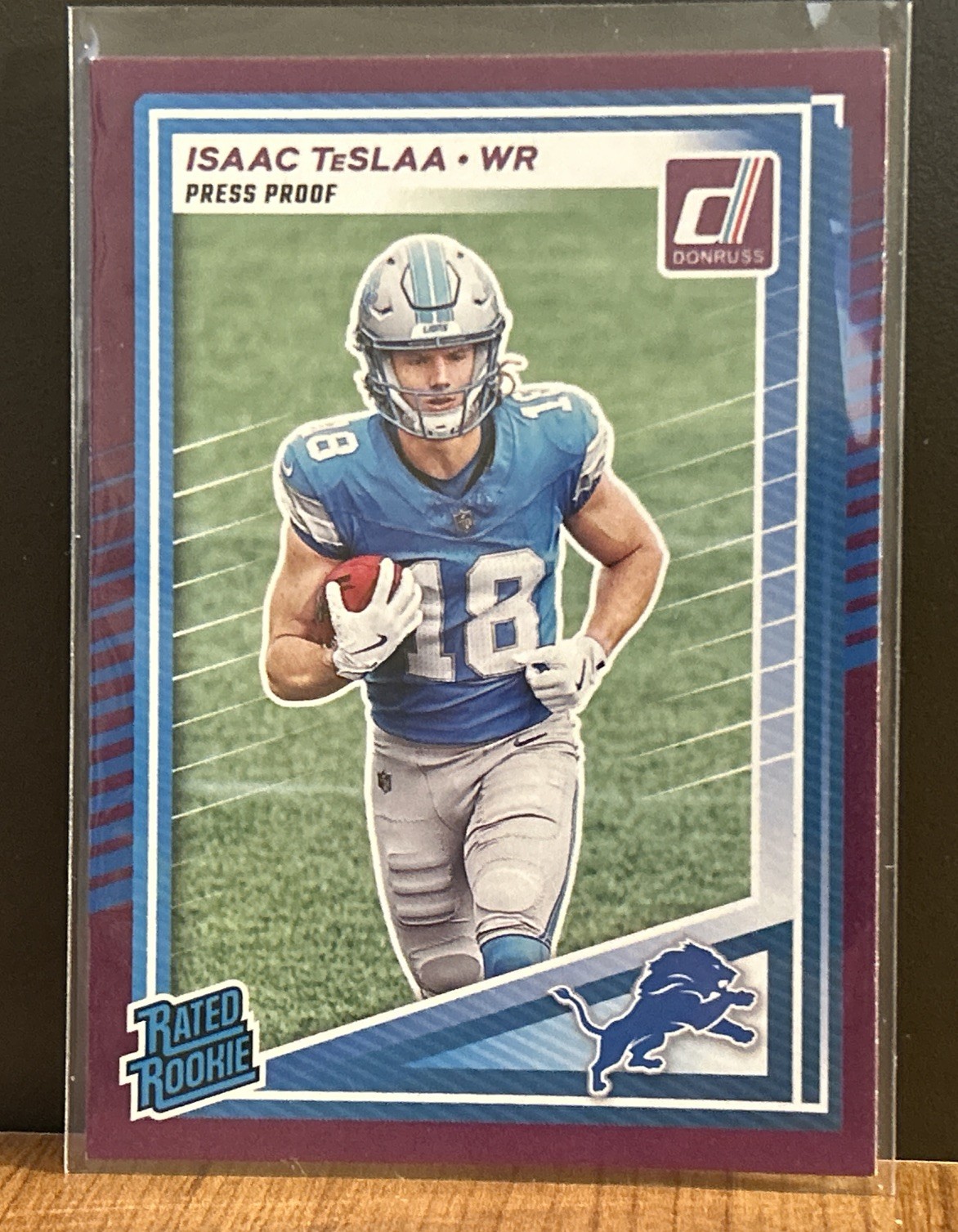 2025 Donruss #338 Isaac TeSlaa Press Proof Purple Lions RC Rookie
