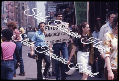 New York City Street Scene Nathans Hot Dog Strike 1972 35mm Slide 1970s Signs
