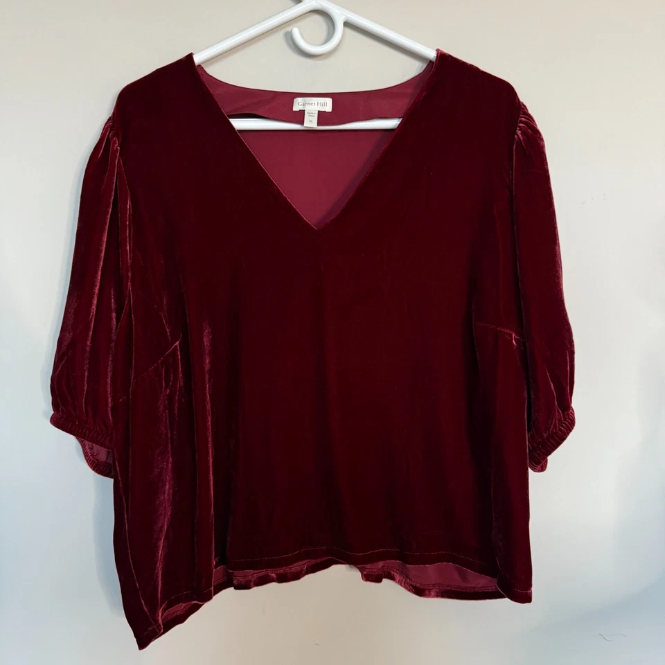 Garnet Hill Womens Silk Velvet Top XL Peasant Holiday Festival Renaissance Luxe - Image 2 of 4