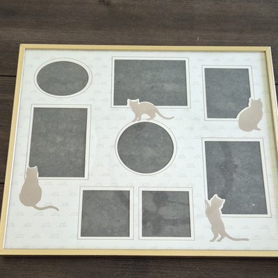 Cat Silhouette Multi-Photo Picture Frame Gold Tone 8-Opening Decorative