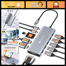 12-in-1 USB C Docking Station, Dual Monitor Hub, 4K HDMI, 10Gbps USB, 100W PD