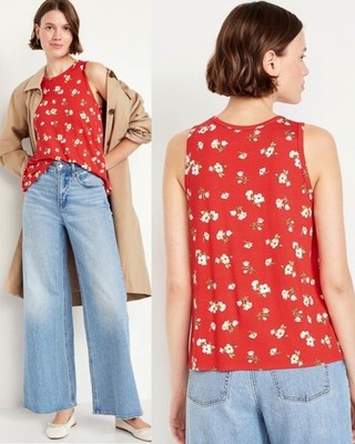 Old Navy Women's Luxe Sleeveless T-Shirt Tank Top Red Floral Sz XS S M L XL XXL
