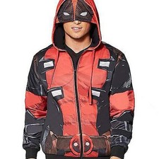Marvel Adult Deadpool black  red hoodie with built in mask. Size medium.
