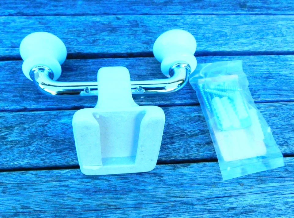 POTTERY BARN AMERICANA DOUBLE WALL HOOK POLISHED CHROME & WHITE NEW IN BOX - Image 4 of 4