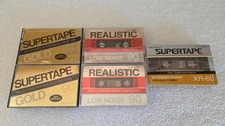 Cassette Tape Lot of 5: Supertape Gold 90 XR-60 Realistic 90 New Sealed Vintage