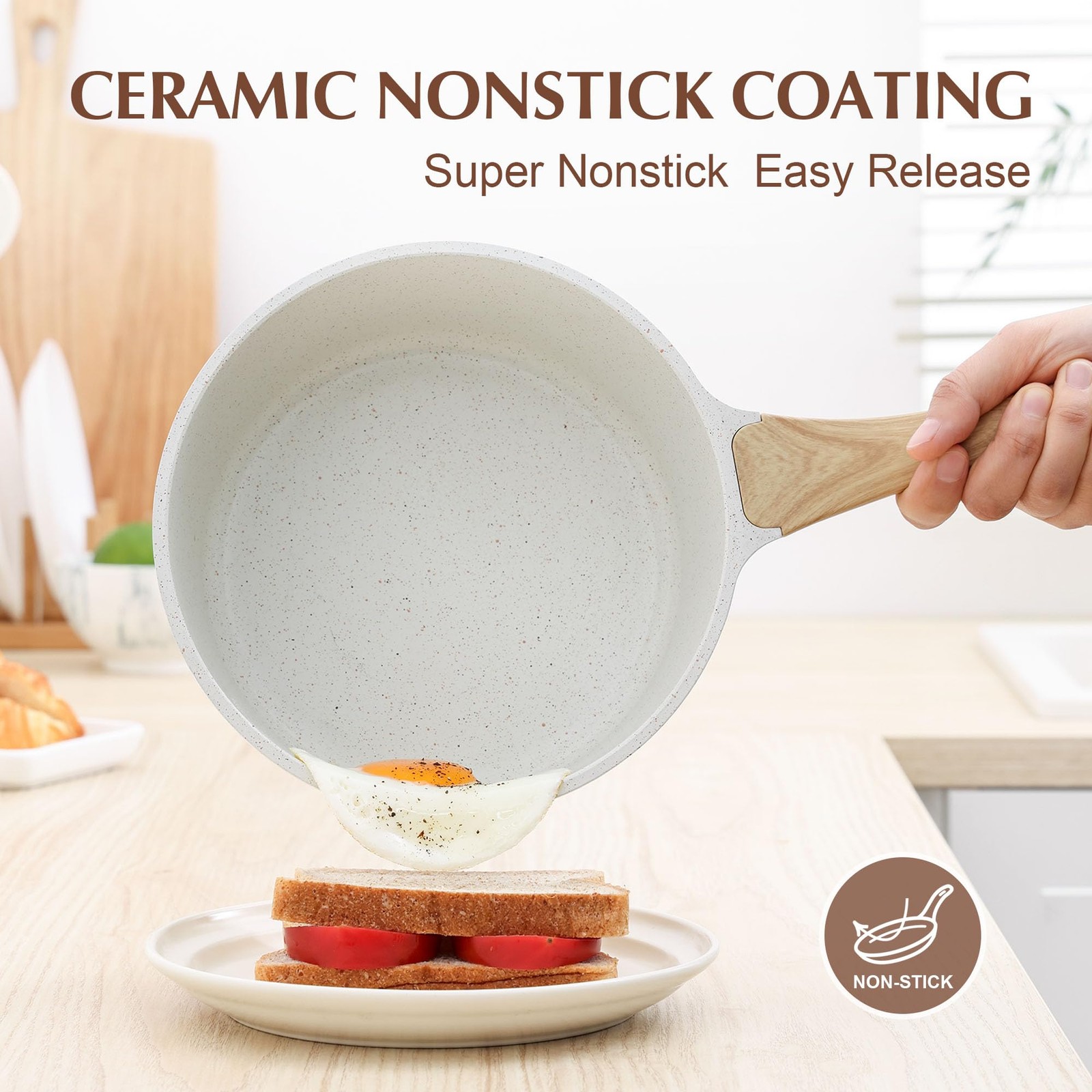 SENSARTE White Ceramic Nonstick Saucepan with Lid 1.5 Quarts, Small Cooking P...