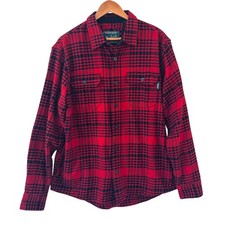 Woolrich Red Plaid Button Up Shirt Jacket Mens Size L Flannel Shacket Outdoors