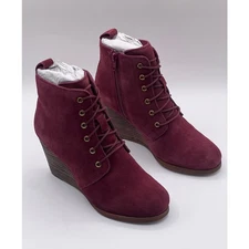 Diba Blake Suede 2.5" Wedge Zip Bootie Burgundy Womens Size 7M