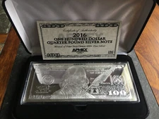 2016 $100 Bill - 4 oz Silver Bar -  ( w/Box & COA ) :