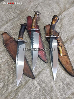 Premium Hand Forged J2 Steel Hunting Viking Seax Knife Crown Stag Antler 3 PCS
