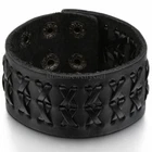 Men Women Wide Braided Black Leather Bracelet Cuff Bangle Wristband Adjustable