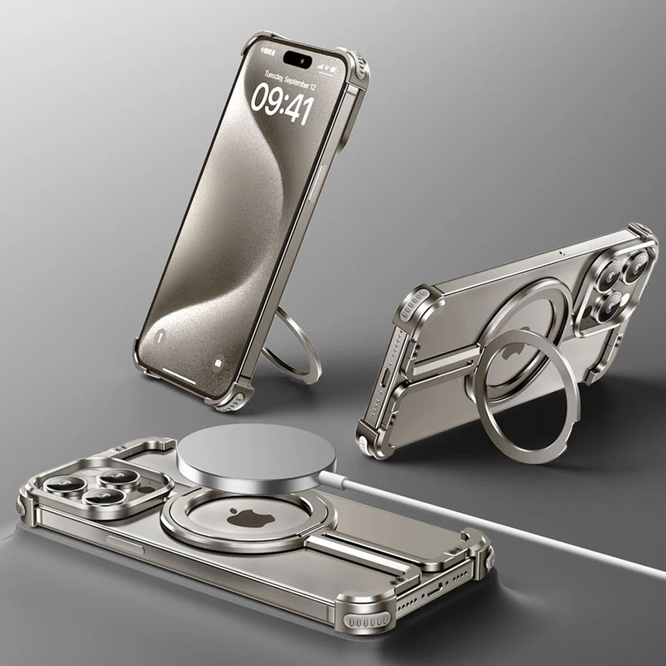  Funda protectora con soporte de anillo de metal magnético sin marco para iPhone 16 Pro Max 15 14 13 Foto 3 de 4