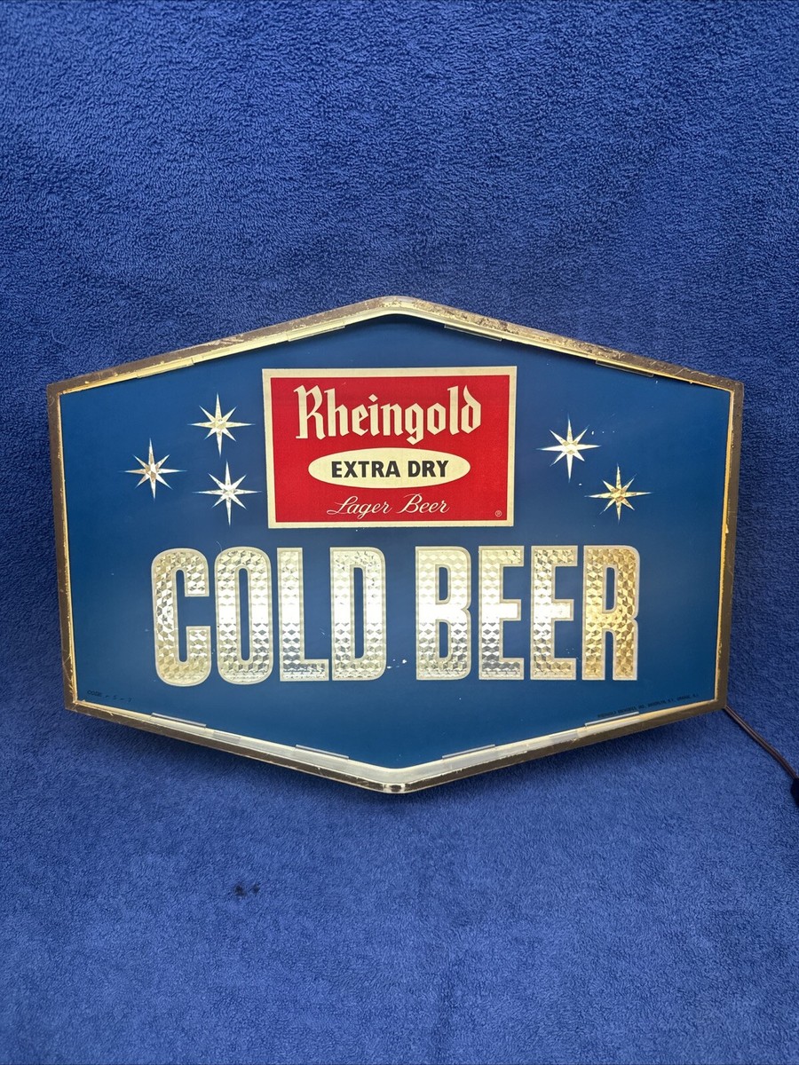 VINTAGE RHEINGOLD EXTRA DRY LAGER COLD BEER LIGHT UP SIGN BROOKLYN 