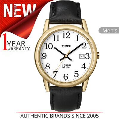Timex Herren Easy Reader weißes Zifferblatt goldenes Gehäuse schwarzes Lederband Uhr T2H291