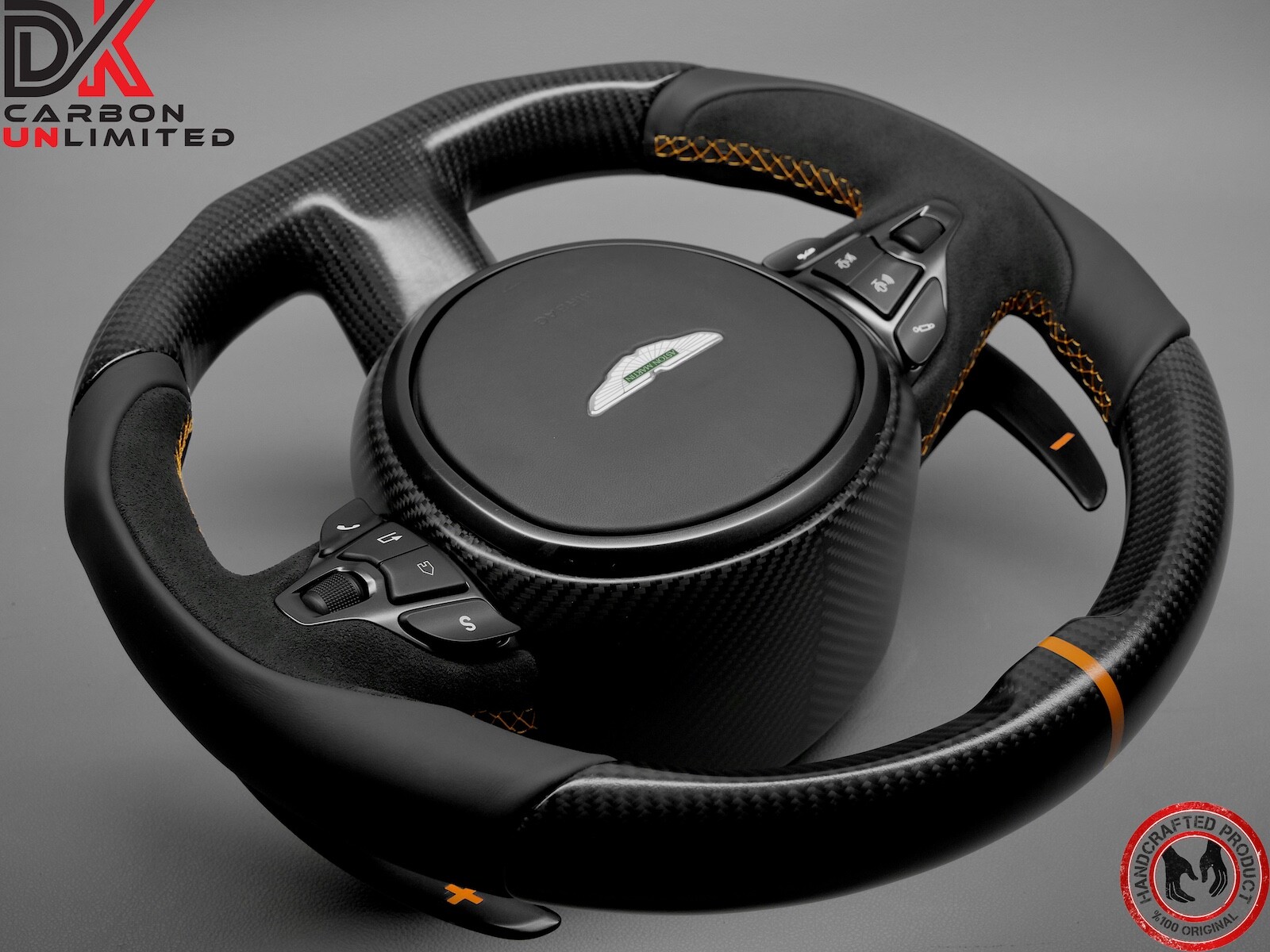 Aston Martin DB11 DBS Vantage Orange Ring Matte Twill Carbon Steering Wheel v3