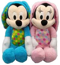Disney Mickey Minnie Mouse Easter Bunny Plush Polka Dot Tummy Ears 15" Just Play