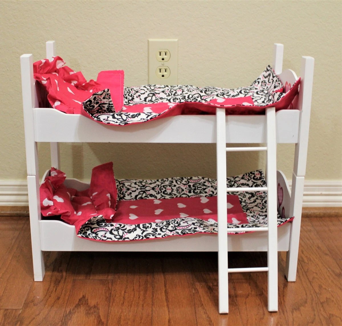 Bunk Bed for Twin Dolls fits 8 Inch Dolls wood custom bedding preowned NICE