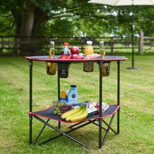 Round Portable Folding Camping Table Fishing Table with Cup Holders, Lower Shelf