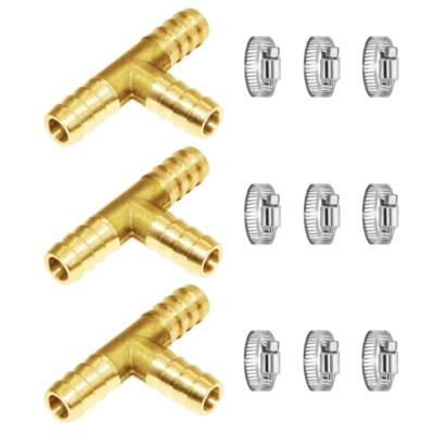3pcs 3/16'' Brass Tee Hose Barb 3-Way Fitting Intersection Split Water Fuel