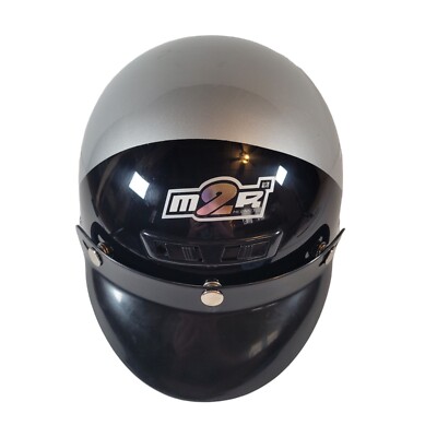 Motorcycle Helmet M2R Open Face Cruiser Street Bike Black Silver