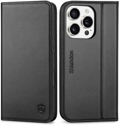 SHIELDON IPHONE 16 PRO 6,3'' LEDER BRIEFTASCHE HÜLLE RFID BLOCKIERUNG KICKSTAND SHOCKPRO