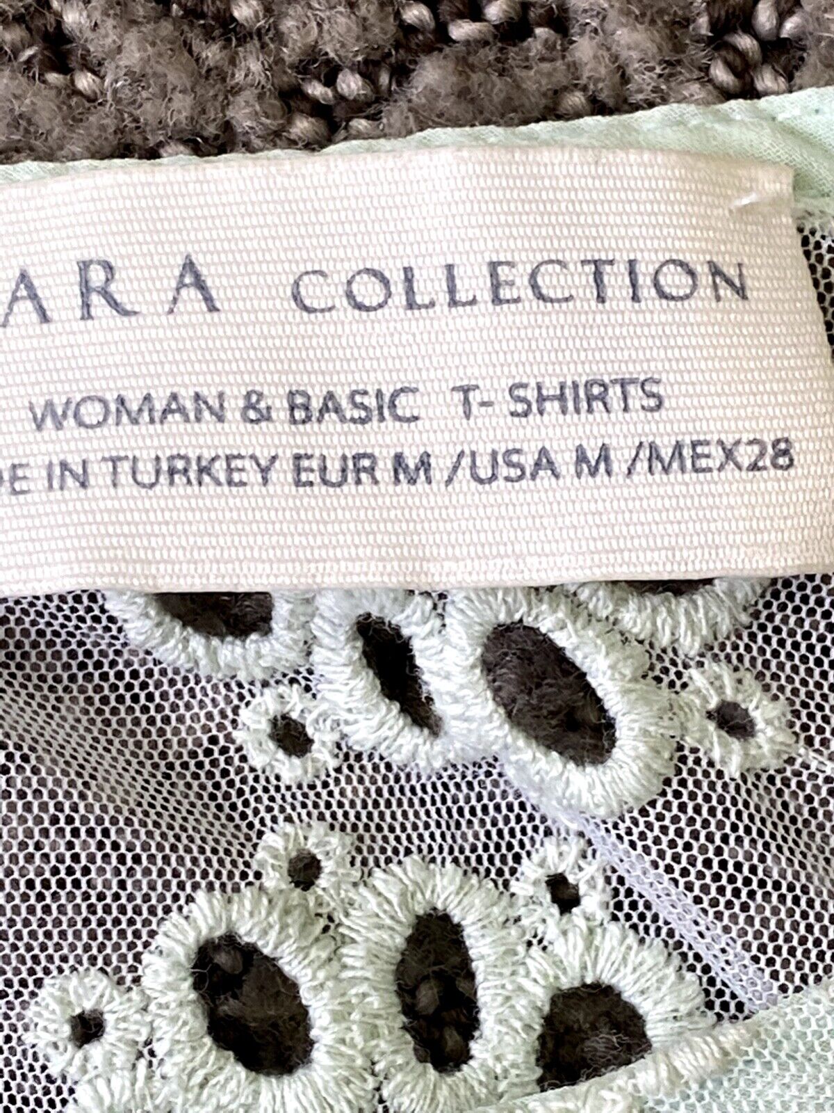 Zara Womens Blouse Medium Mint Green Floral Mesh … - image 9
