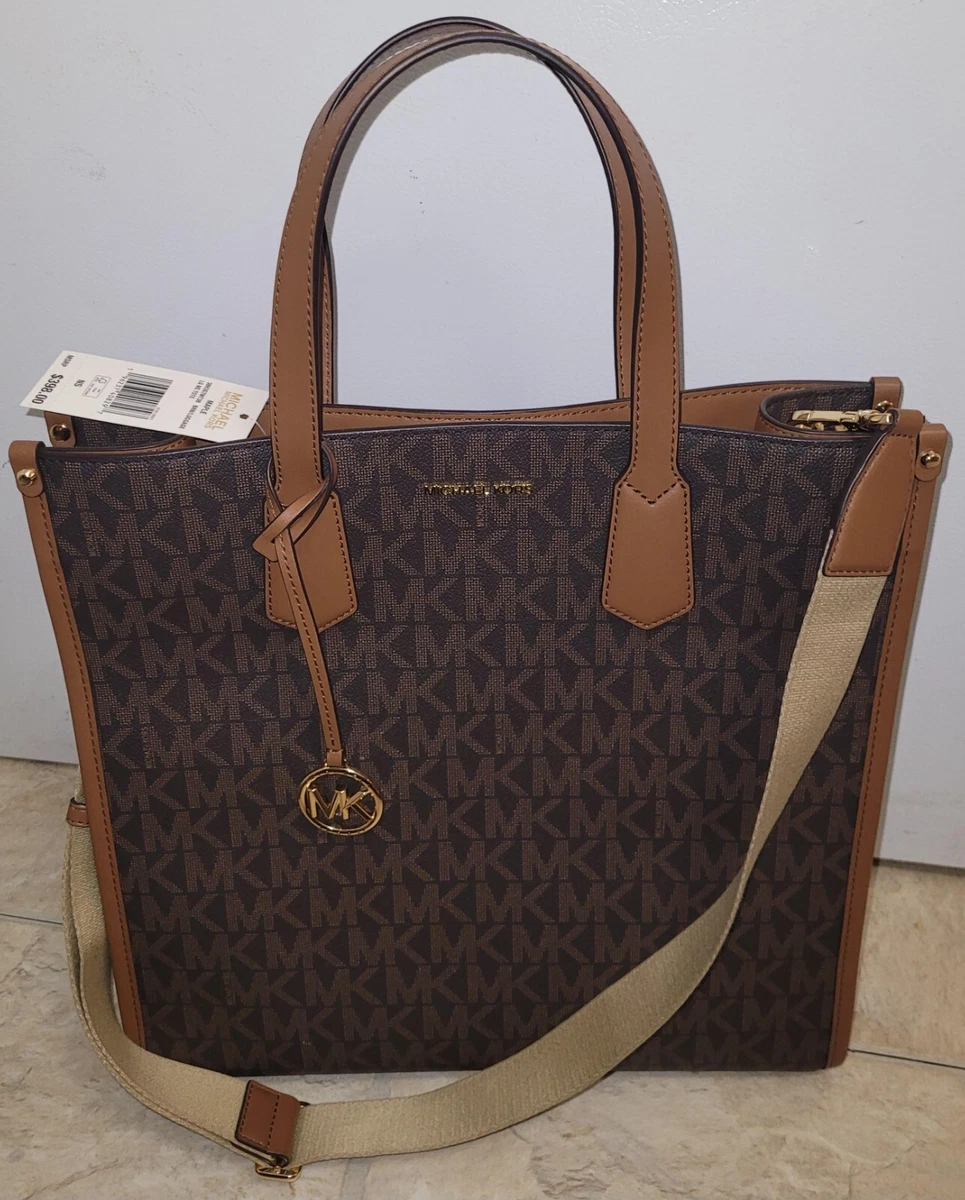 MICHAEL KORS Maple Large NS Tote Brown MK Signature Logo Crossbody 