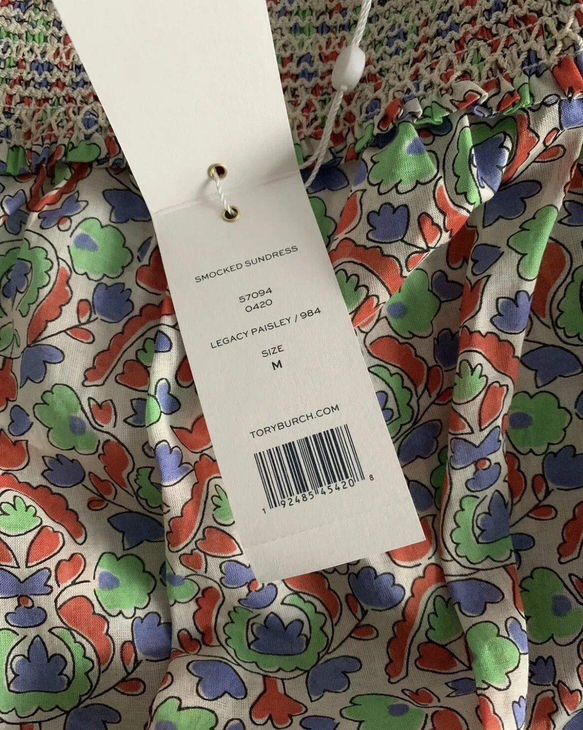 Abito prendisole nuovo con etichette autentico TORY BURCH LEGACY PAISLEY SMOCKED TAGLIA Medium $450