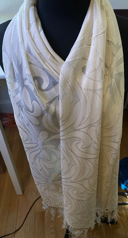 Bufanda larga de seda vintage Oscar De La Renta con destellos metálicos XX224 Foto 2 de 4