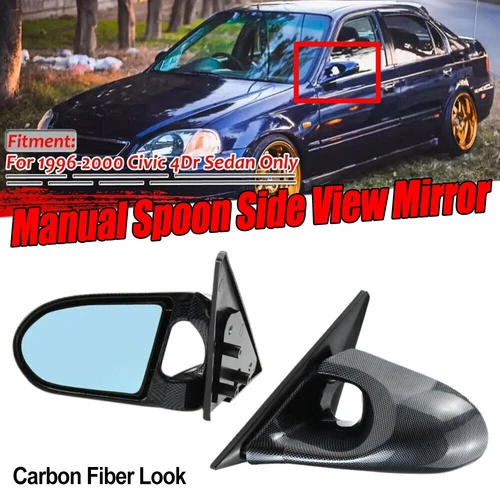 2 Pcs Carbon Fiber Look Car Side Rear View Mirrors For Honda Civic 4DR 1996-2000