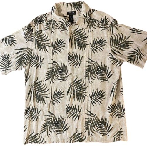 Axcess (Claiborne) Hawaiian Short Sleeve Button Up Shirt Off White/Black Size L