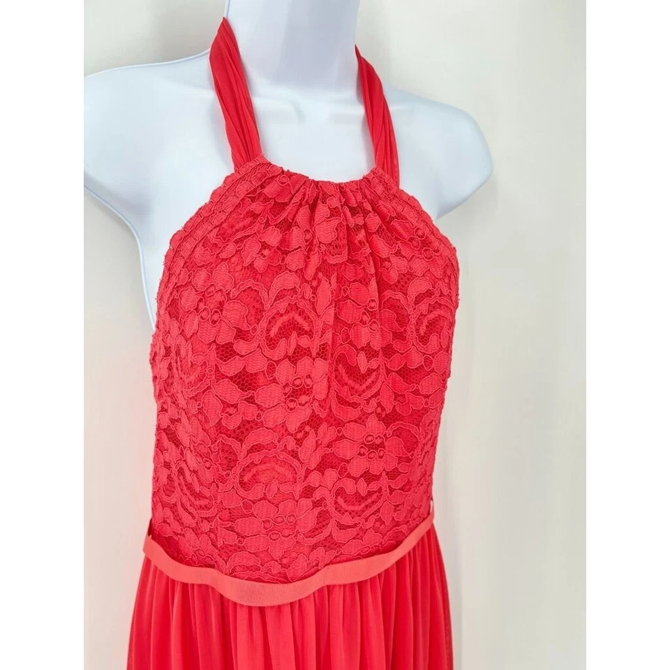 Davids Bridal Halter Dress Lace Top Guava Size 8 Lace Top Knee Length Prom - Image 2 of 4