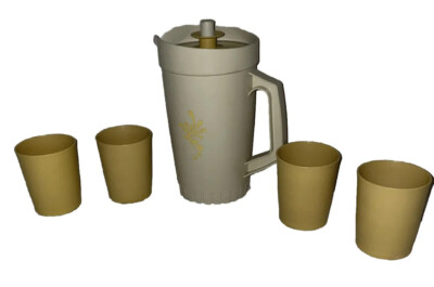 4 TUPPERWARE Vintage Tumblers 6 oz (#1251) Harvest Gold w/ Juice Pitcher  (#874) | eBay