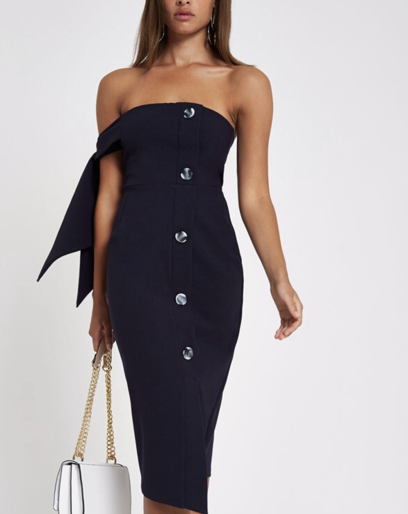 river island blue bodycon dress Women's Navy Tie Sleeve Bandeau Midi Material:Georgette this slim filter_Set:0 PrettyLittleThing Women's Plus Satin