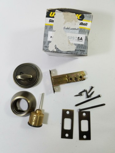 US Lock Single Cylinder Deadbolt 1650S15A Brushed/Antique Brass No Keys