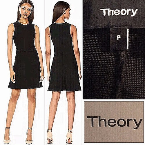 NWT $365 Theory Flare Knit Dress Black 