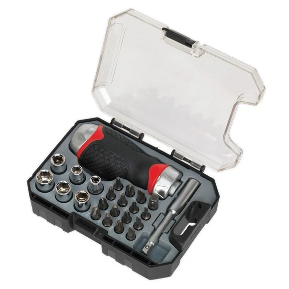 Sealey Premier 24pc Fine Tooth Stubby Ratchet Screwdriver Socket & Bit Set - Image 2 of 3