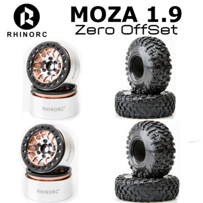 RhinoRC 4PCS 1.9'' MOZA ZERO OffSet Aluminum Wheel Rim Tires for RC Crawler Car