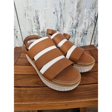 Image of FitFlop Eloise Tan Leather Back-Strap Wedge Sandals AY8-562 Womens 9