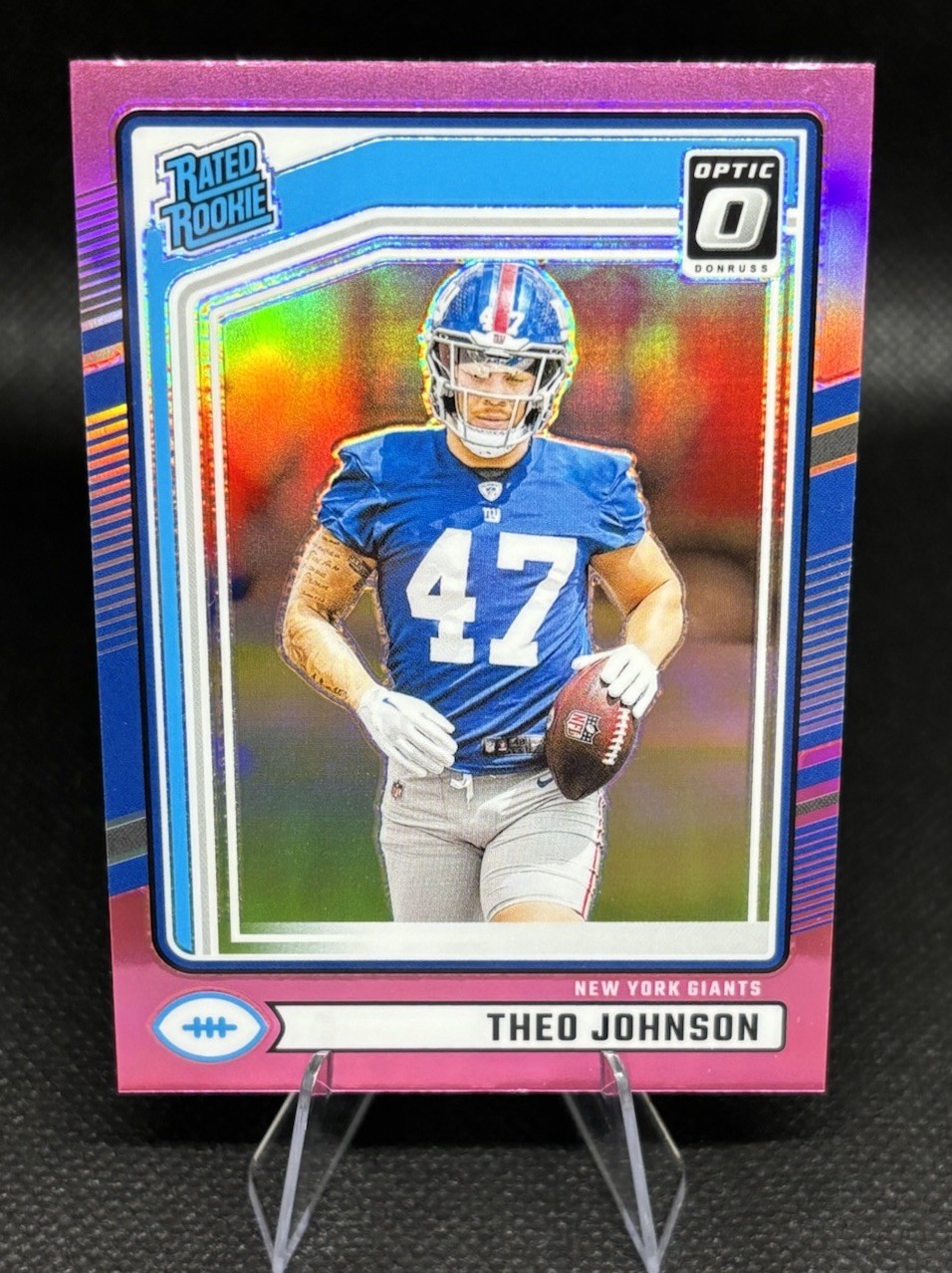 2024 Panini Donruss Rated Rookie Theo Johnson #357 Optic Preview Pink Prizm