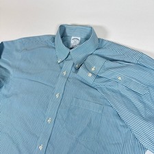 Brooks Brothers Button Down Shirt Mens 17 2/3 Blue Striped Regent Non Iron Prep