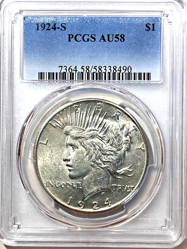 1924 s  PEACE DOLLAR PCGS  AU 58 A BLAZING BEAUTY (RARE)